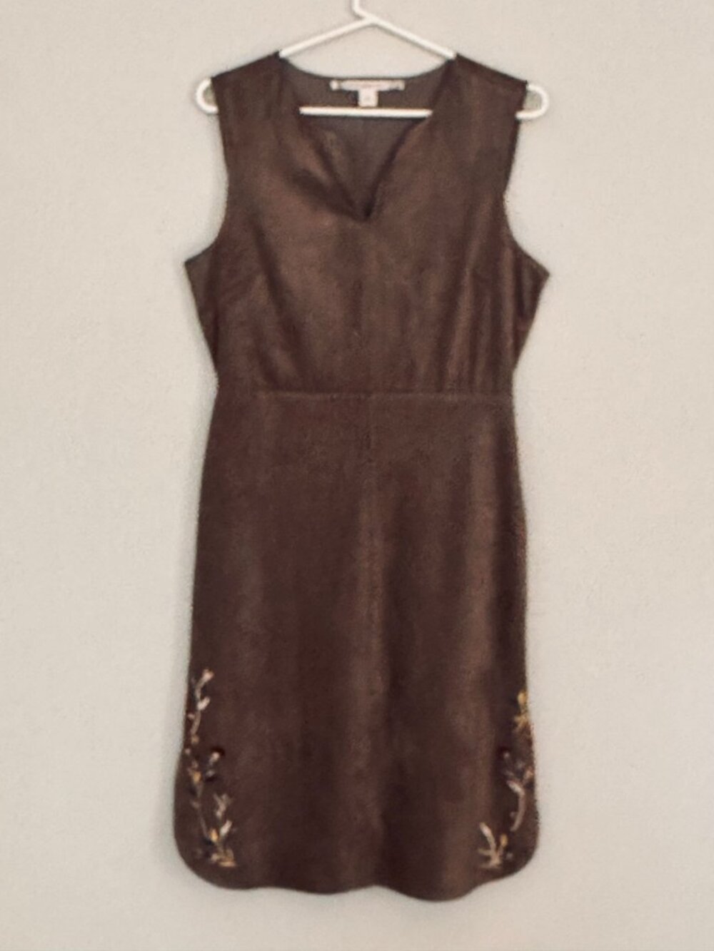 Faux Suede Boho Forest Fairy Dress Embroidered Cut Out Sides Sz M Dark Cottage